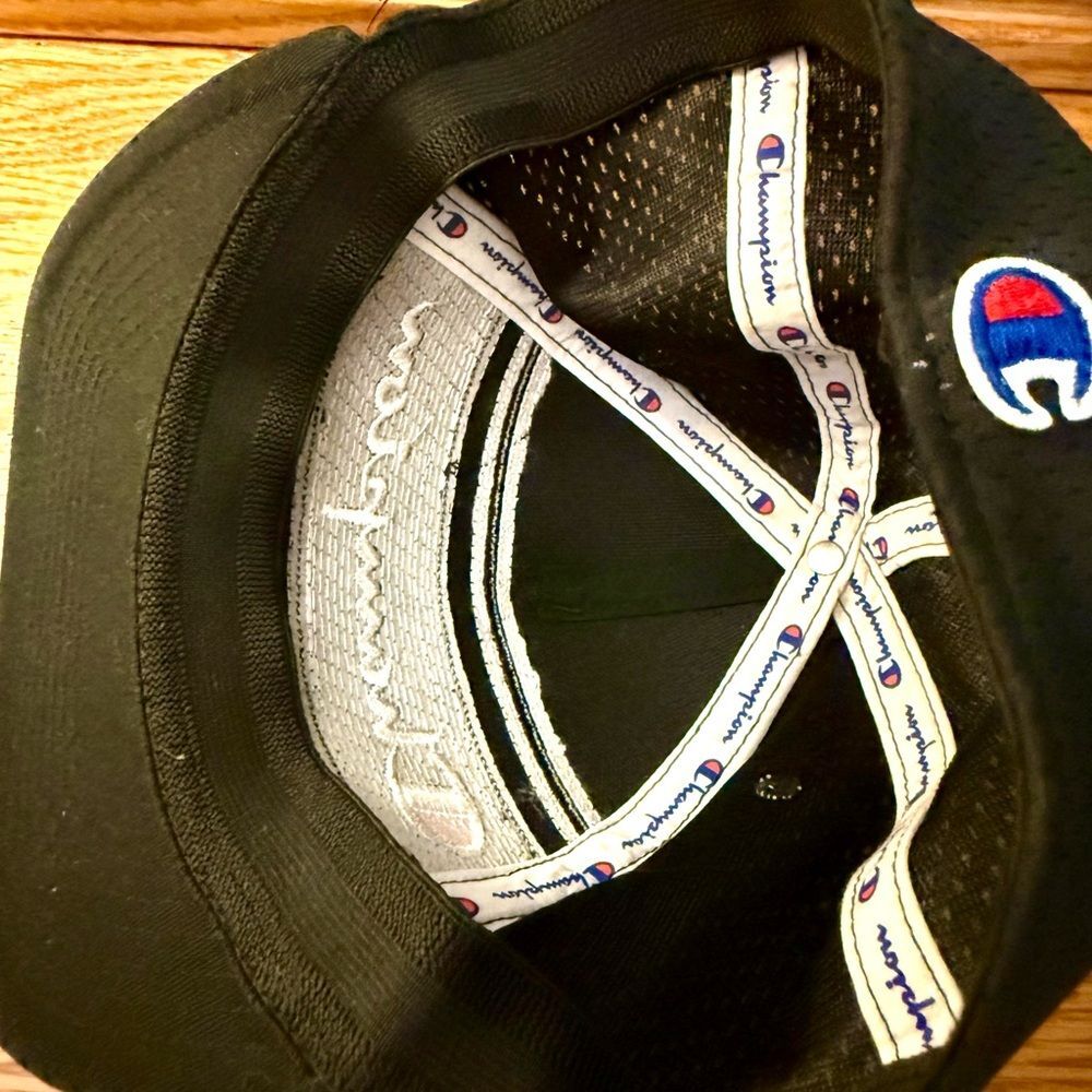 Champion Black and White Logo Cap Fitted Rare! Breathable mesh! - Picture 6 of 8
